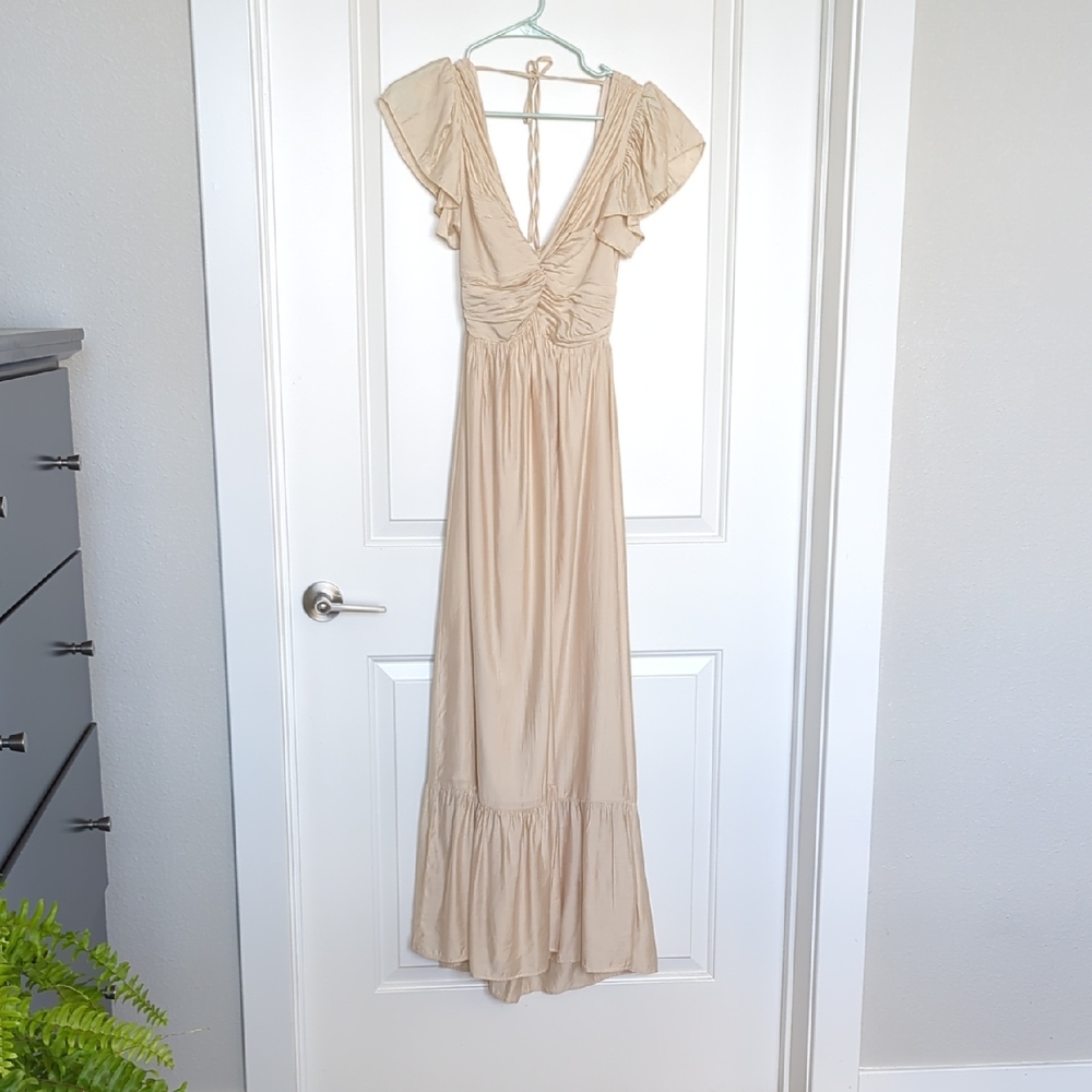 fab'rik Cream Backless Maxi Dress